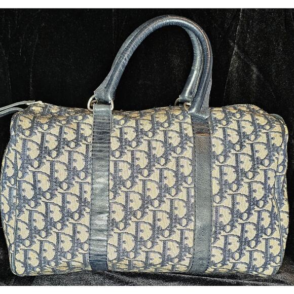 Christian Dior Vintage  Trotter Boston bag in navy blue canvas with leather trim - Picture 2 of 16